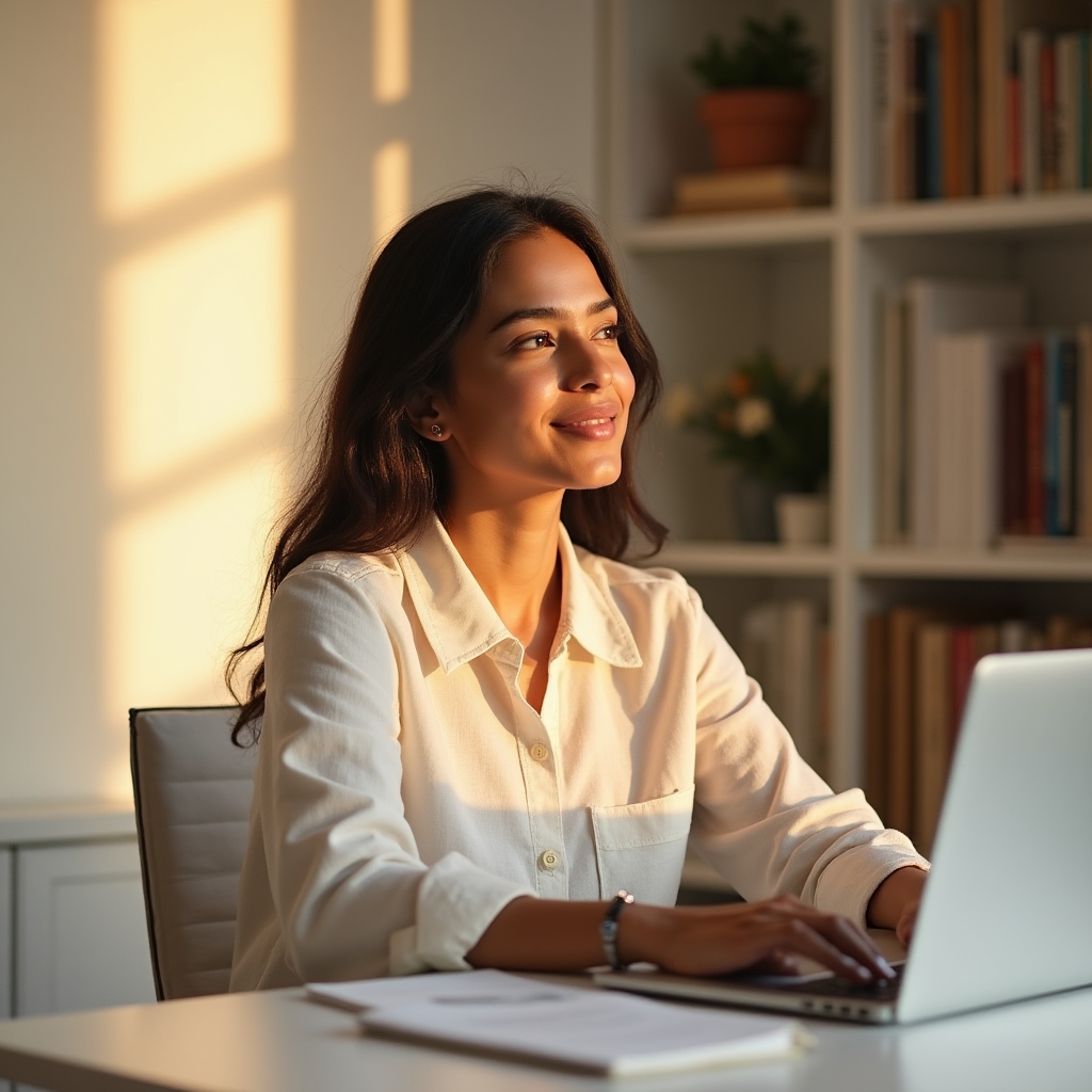 Person practicing mindful posture and movement alignment at a desk